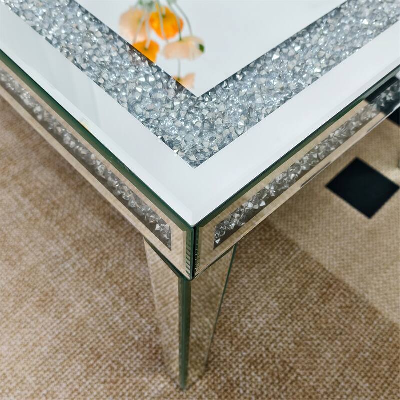 47.24” Long Luxury Modern Rectangular Mirrored Coffee Table with Crystal Diamonds Inlay, Living Room Center Table