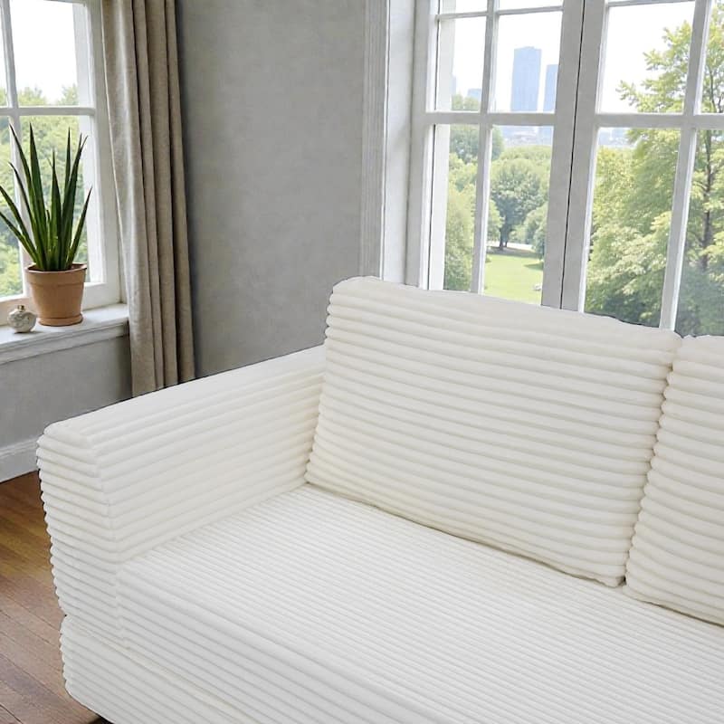 2 in 1 Folding Sofa Bed Loveseat, Corduroy Convertible Sleeper Couch with Pillows, Boneless Floor Futon