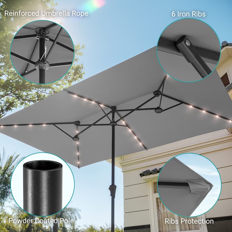 BONOSUKI 10 x 6.5Ft Solar-powered Double-Sided Patio Umbrella with Large Canopy Outdoor Table Umbrella, Anthracite Gray