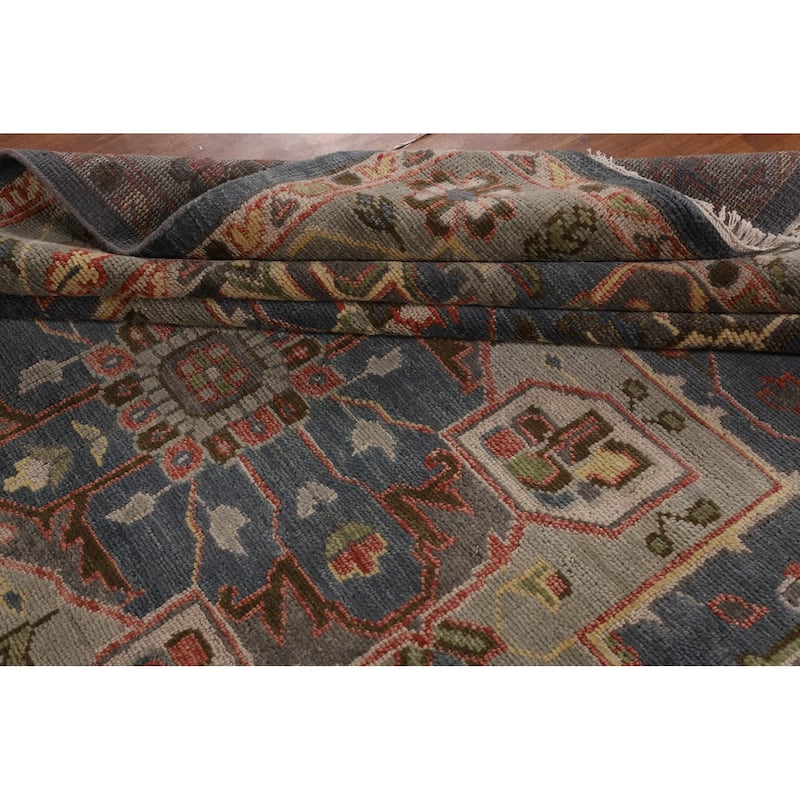Blue Geometric Heriz Serapi Oriental Area Rug Hand-Knotted Wool Carpet - 9'3"x 11'9"