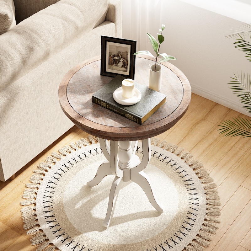 COZAYH Rustic Farmhouse End Table, Natural Top Side Table for Family, Dinning or Living Room, Handcrafted Finish, Modern