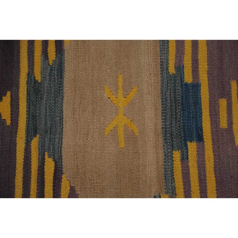 Hand Woven Oriental 100% Wool Carpet Southwestern Tribal Purples Kilim Area Rug - 8' 3'' X 4' 10''