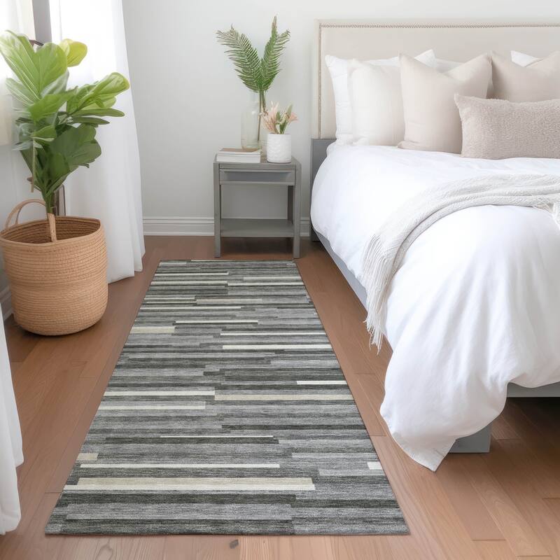 Premium Washable Super Soft Geo Stripes Mayfield Rug - Gray - 2'3" x 7'6"