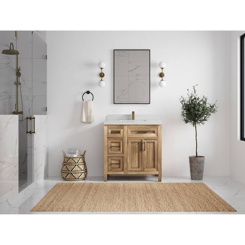 Willow Collections 36 in. W x 22 in. D Santa Monica Teak Bathroom Vanity Center with Countertop