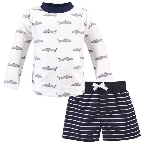 slide 1 of 1, Hudson Baby Infant Boy Swim Rashguard Set, Gray Shark 12-18 Months - Gray Shark