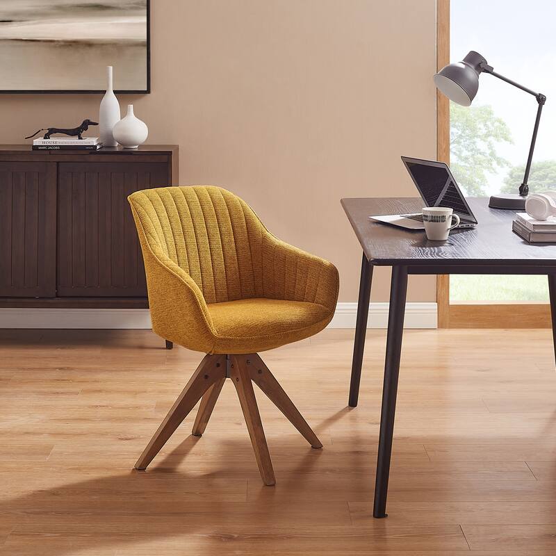 Art Leon Modern Home Office Swivel Arm Accent Chair with Wood Legs - Yellow