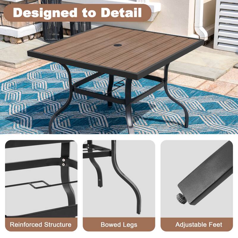 Outdoor Dining Set with Umbrella Hole, Breathable Textilene and Iron