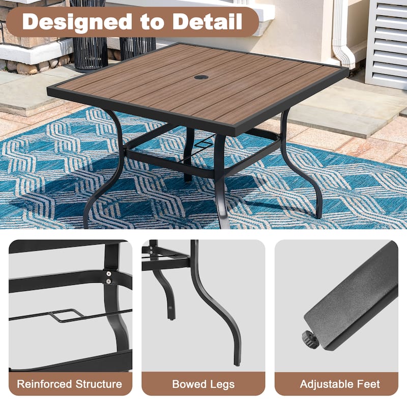 Outdoor Square Powder-Coated Metal Dining Table with Umbrella Hole