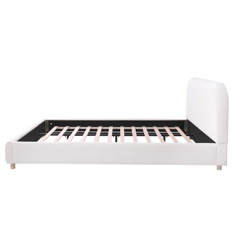 King/Queen Upholstered Platform Bed with Boucle or Velvet Fabric, Button Tufted Headboard