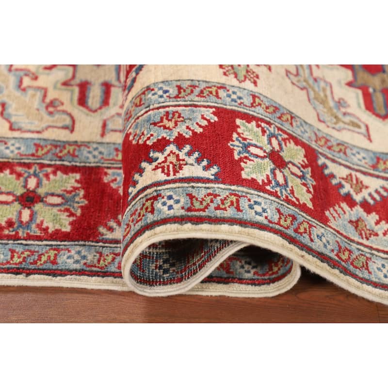 Kazak Oriental Area Rug Handmade Beige Geometric Wool Carpet - 4'0" x 6'5"