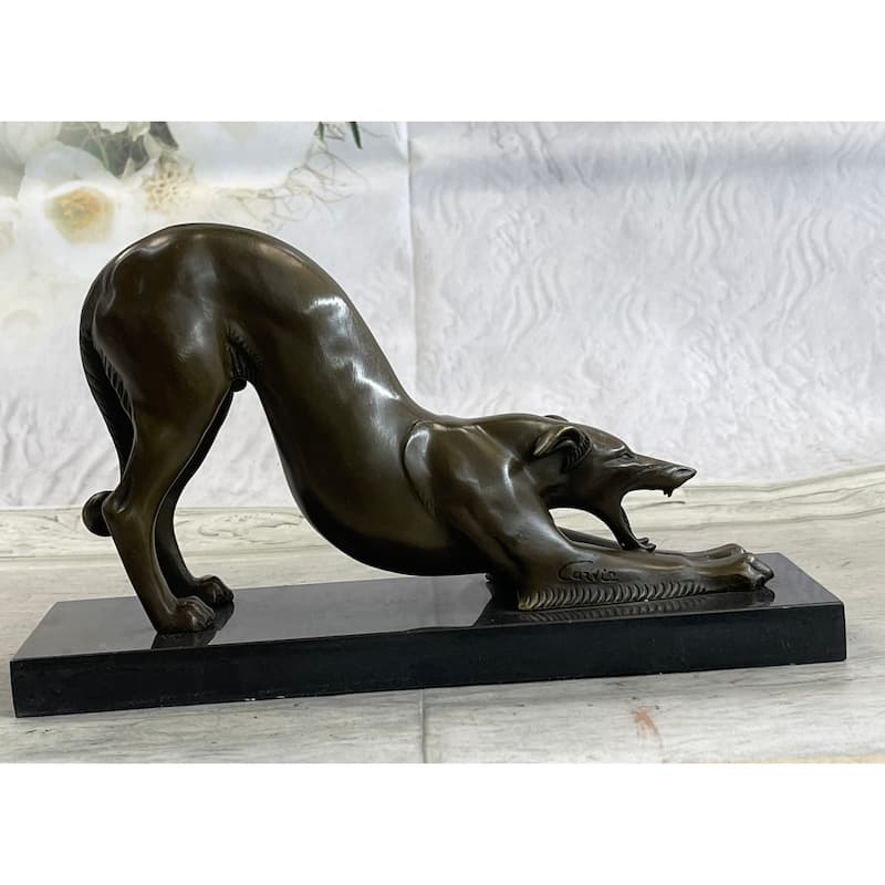 Greyhound Or Saluki Racing Imitative Dog Bronze Statue Sculpture Figure On Marble Base 6 Inches X 10 Inches