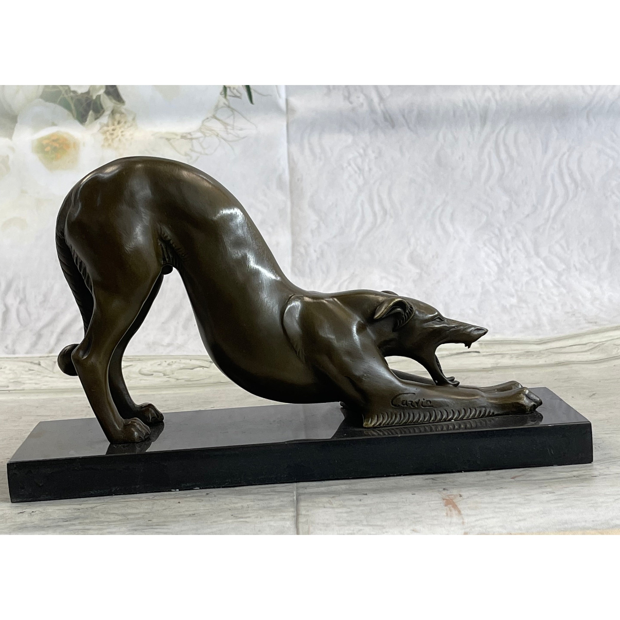 Greyhound Or Saluki Racing Imitative Dog Bronze Statue Sculpture Figure On Marble Base 6 Inches X 10 Inches