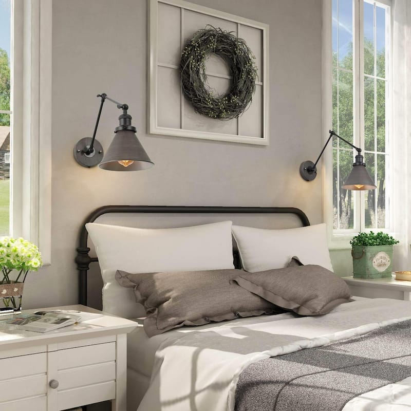 Merida Adjustable Swing Arm Wall Sconces Silver Brushed Plug-in Wall Lamp - L 21" x W 7.3 "x H 8"