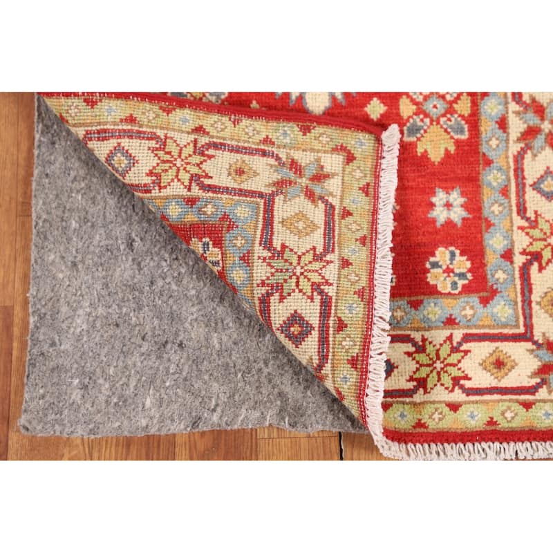 Geometric Red Kazak Oriental Runner Rug Hand-Knotted Wool Carpet - 2'2" x 6'3"