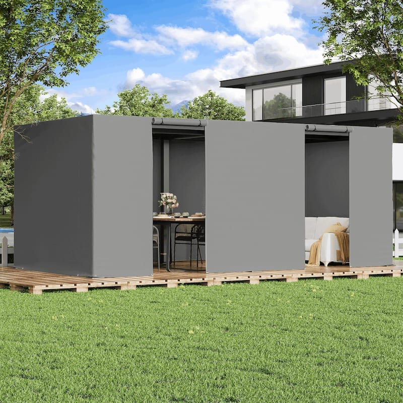 EROMMY Waterproof Pergola Winter Cover with Sidewalls, Mesh Windows and Roll-Up Door, All-Season Weather Enclosure - 10' x 20' - Grey