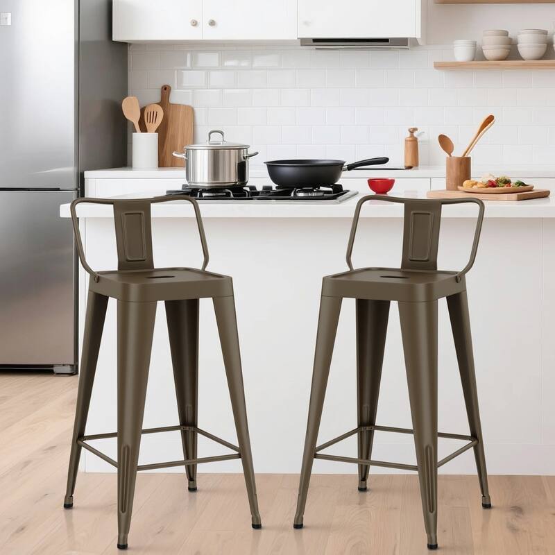 Metal Counter & Bar Stools Set of 4, 26" and 30" Seat Height Barstools with Metal Frame and Low Back for Kitchen lsland - Rusty - Counter Height - Set of 2