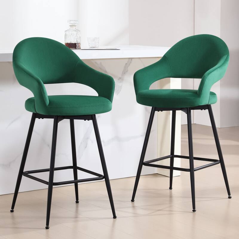 26" Velvet/ Faux Leather Counter Height Swivel Bar Stools Set of 2/4 - 39.2"H x 20.4"W X 22"D - Set of 2 - Fabric/Green