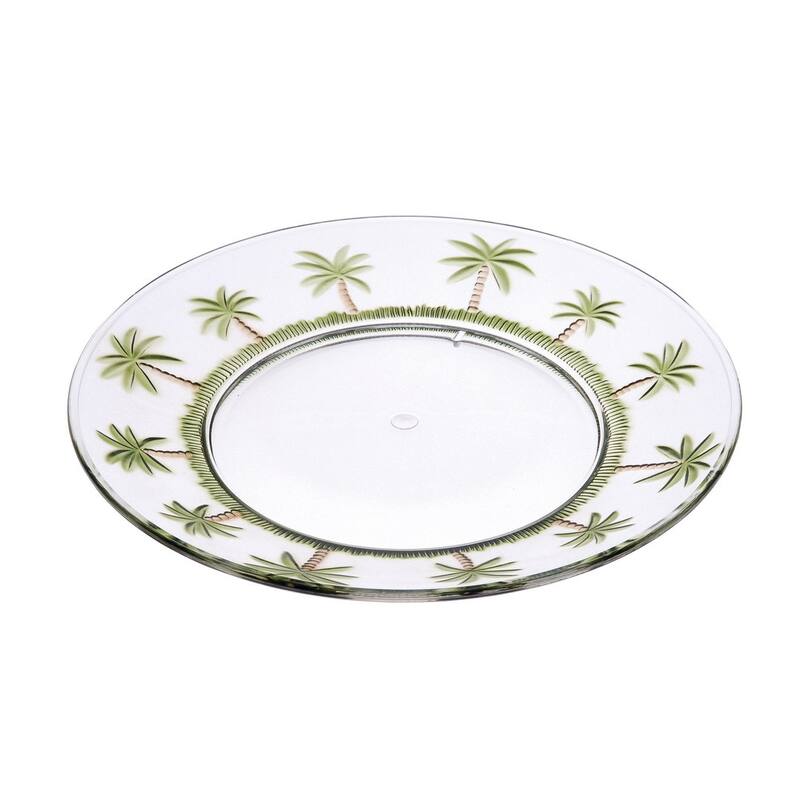 Palm Tree Design 9" Acrylic Dinner Plates Set of 4, Crystal Clear Plastic Plates Reusable, Unbreakable - Clear