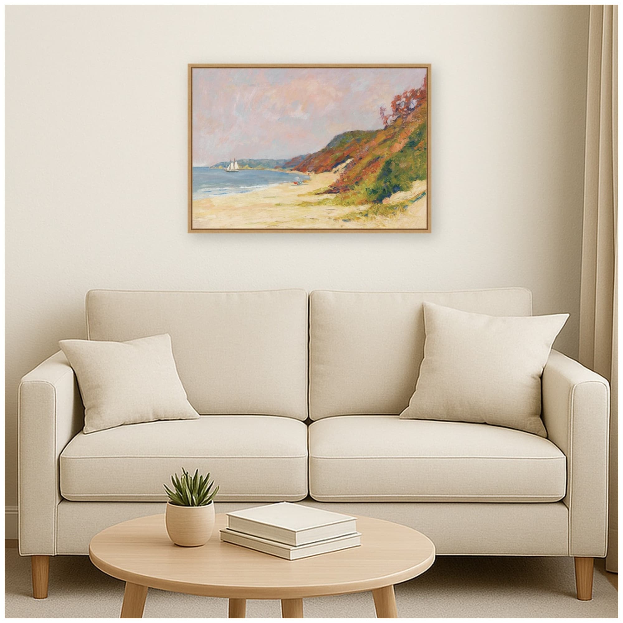 Kate and Laurel Rocky Point Long Island Edward Cucuel by Nostalgia Prints Framed Canvas Wall Art Print