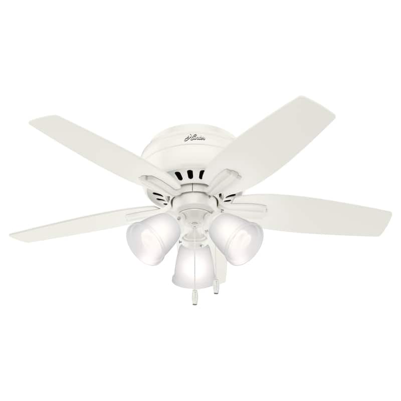 Hunter 42" Newsome Flush Mount Ceiling Fan w/ 3-Light LED Light Kit and Pull Chain - Transitional, Casual - Low Profile!