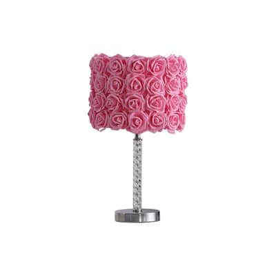 18 Inch Acrylic and Metal Table Lamp with Drum Shade for Home Decor