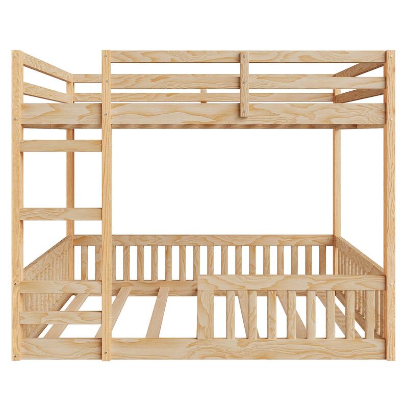 Roomfitters Full Over Full Wood Bunk Bed with Ladder and Guardrails, Solid Pine