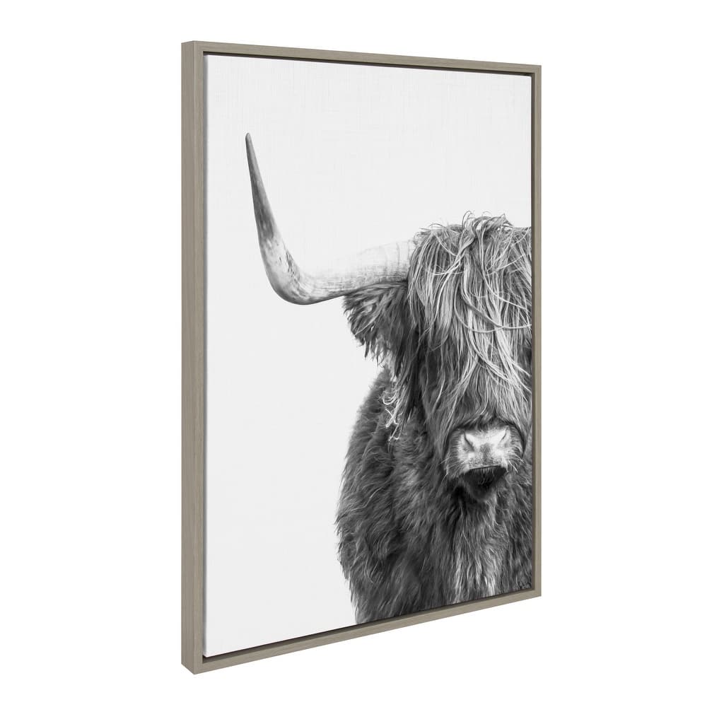 Kate and Laurel Sylvie BW Highland Cow 1 Framed Canvas by Amy Peterson