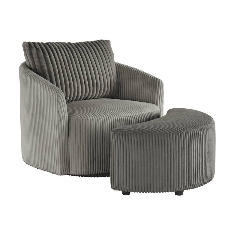 Sligo Oversized Wale Corduroy Swivel Accent Chair with Furry Channel Pillow and Ottoman by iNSPIRE Q Bold