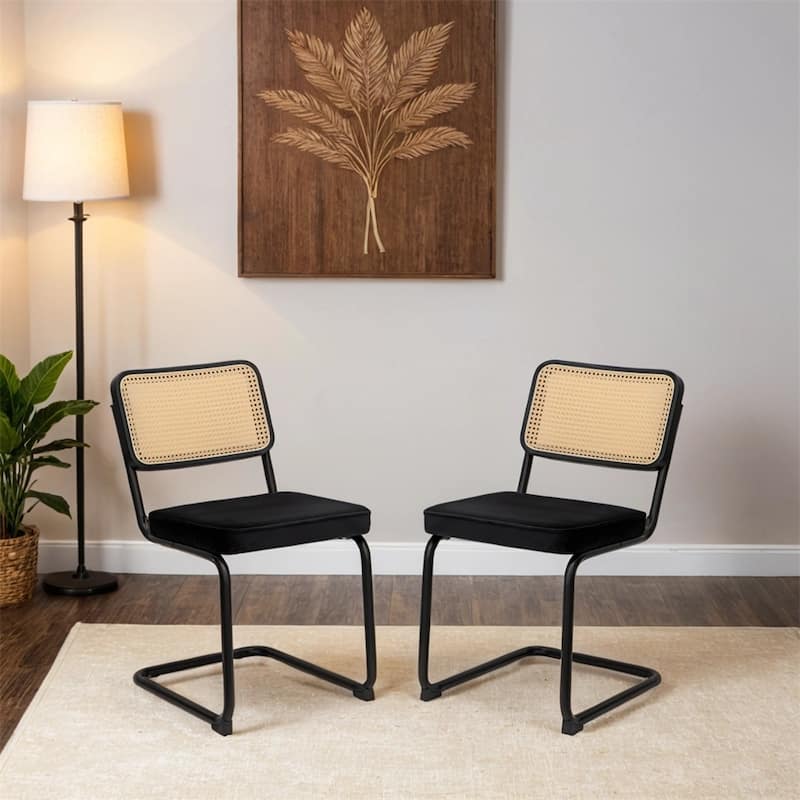 Dining Chairs,Velvet Rattan Side Accent Chairs with Chrome Legs,2 PCS