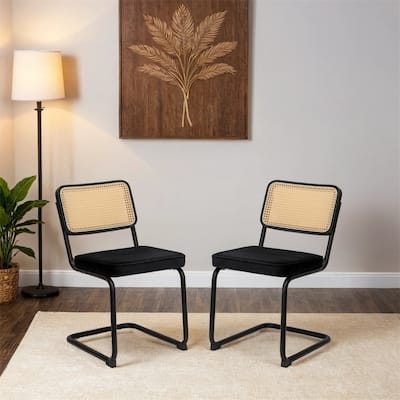 Dining Chairs,Velvet Rattan Side Accent Chairs with Chrome Legs,2 PCS