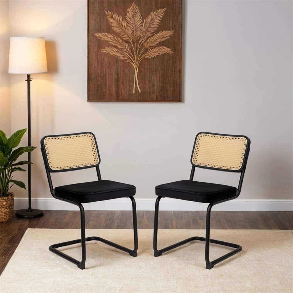 Dining Chairs,Velvet Rattan Side Accent Chairs with Chrome Legs,2 PCS
