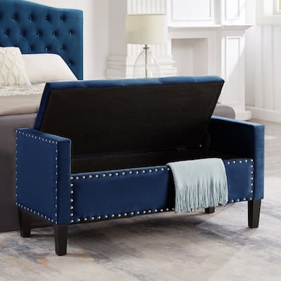 Upholstered Tufted Button Storage Bench with nails trim
