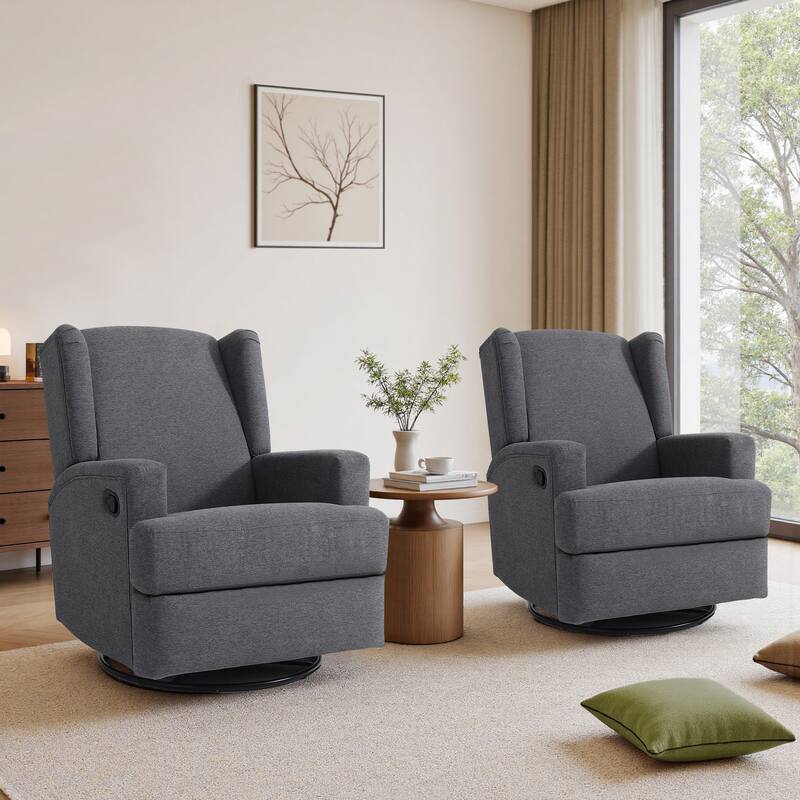 31'' W Manual Glider Swivel Glider Rocker Recliner Nursery Set of 2 - Grey
