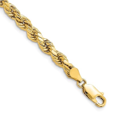 Curata 14k Gold 4.9mm Semi solid Sparkle Cut Rope Chain Bracelet