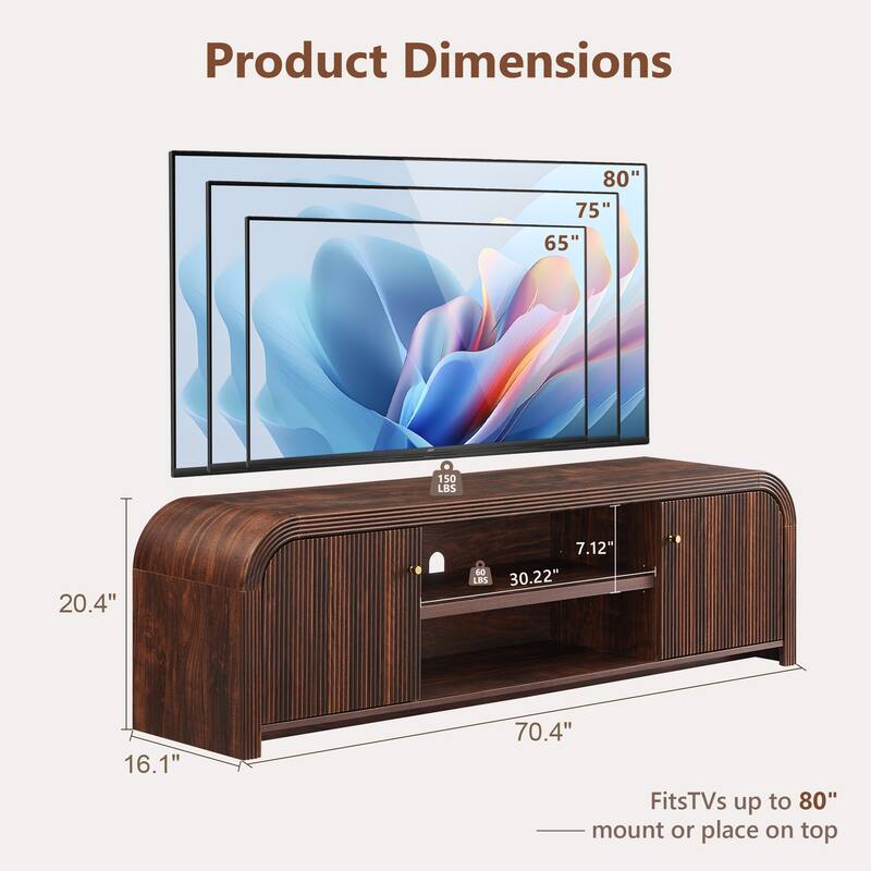 Modern Fluted TV Stand for 80" TV, Media Console, Entertainment Center