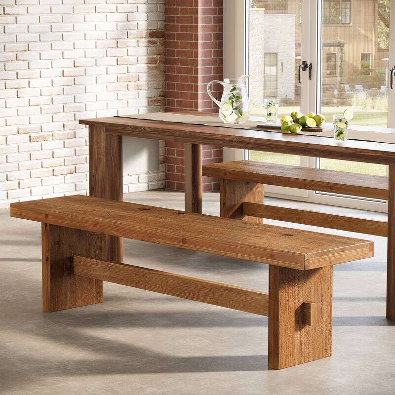 Solid Wood Bench, 63" End of Bed Bench, Extra Long Dining Benches for Bedroom, Dining Room, Kitchen, Foyer