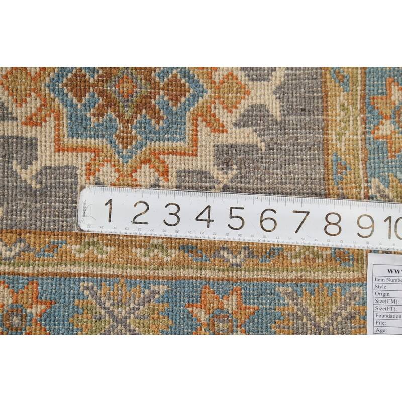Gray Geometric Kazak Accent Rug Hand-Knotted Wool Carpet - 2'1"x 2'10"