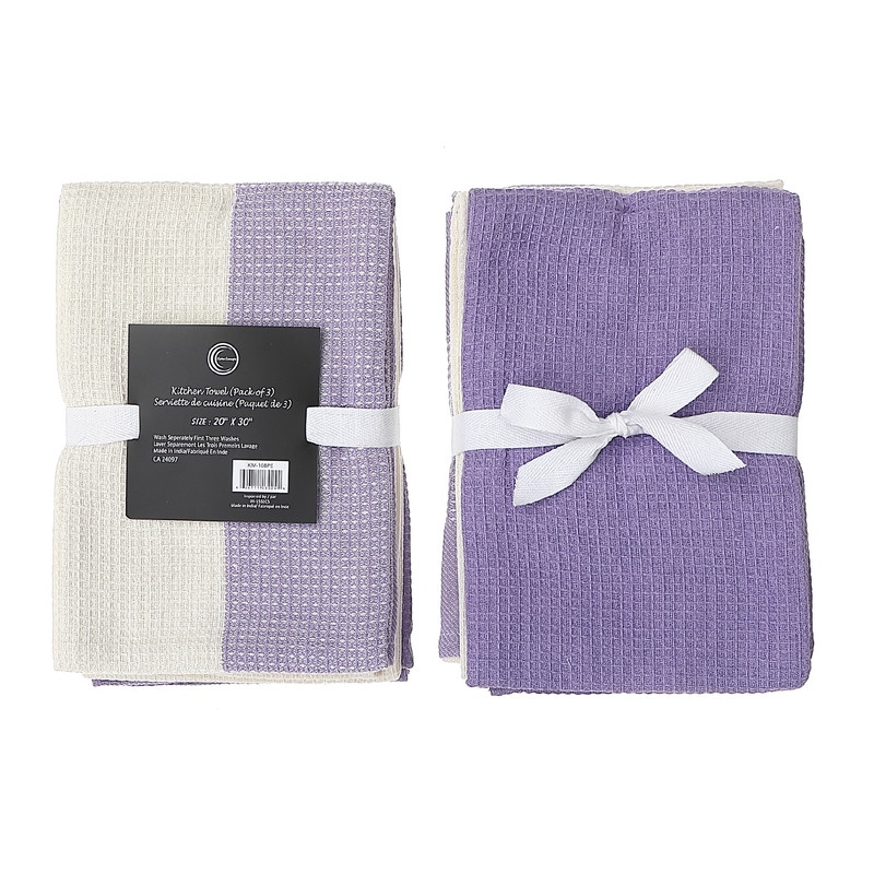 3 Pack Dual Waffle Kitchen Towel Set Lavender On Sale Bed