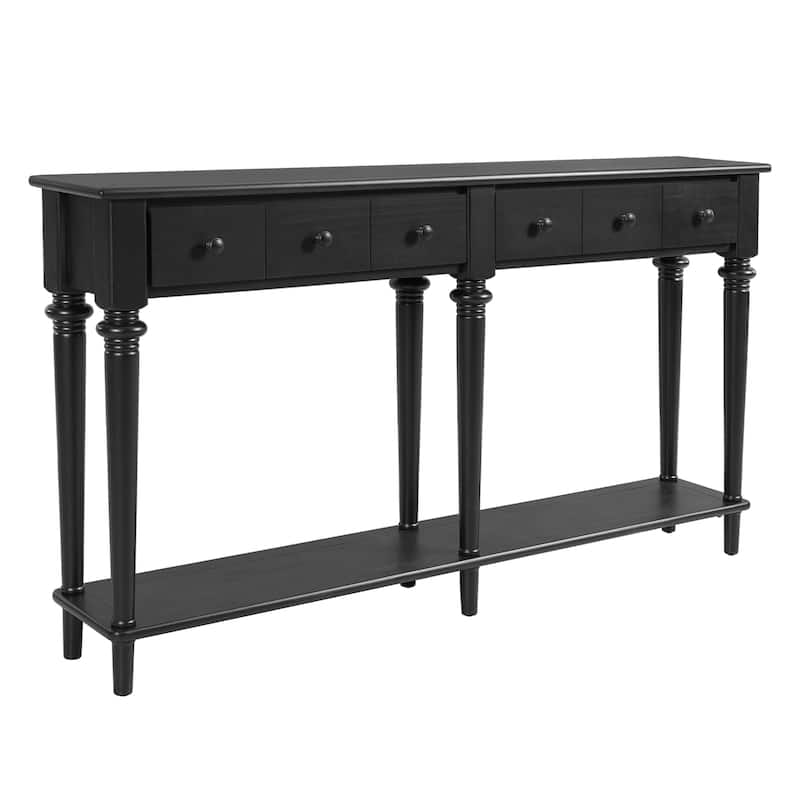 Entryway Table with 4 Drawers, Retro Console Table with Open Shelf for Entryways, Living Rooms, and Hallways (Black)