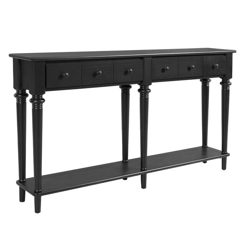 Retro Console Table Entryway Table with 4 Drawers and Bottom Shelf