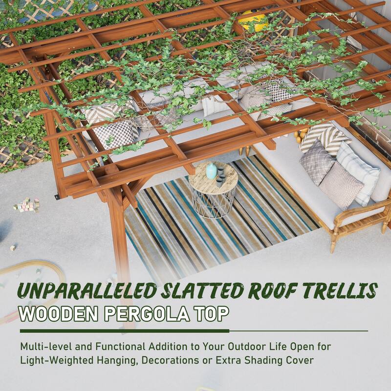 12x10 FT Outdoor Wood Pergola for Garden, Patio, and Backyard, Brown