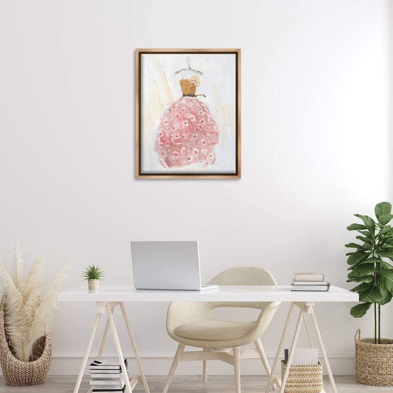 Stupell Elegant & Sophisticated Pink Gown Framed Floater Canvas Wall Art Design By Sally Swatland