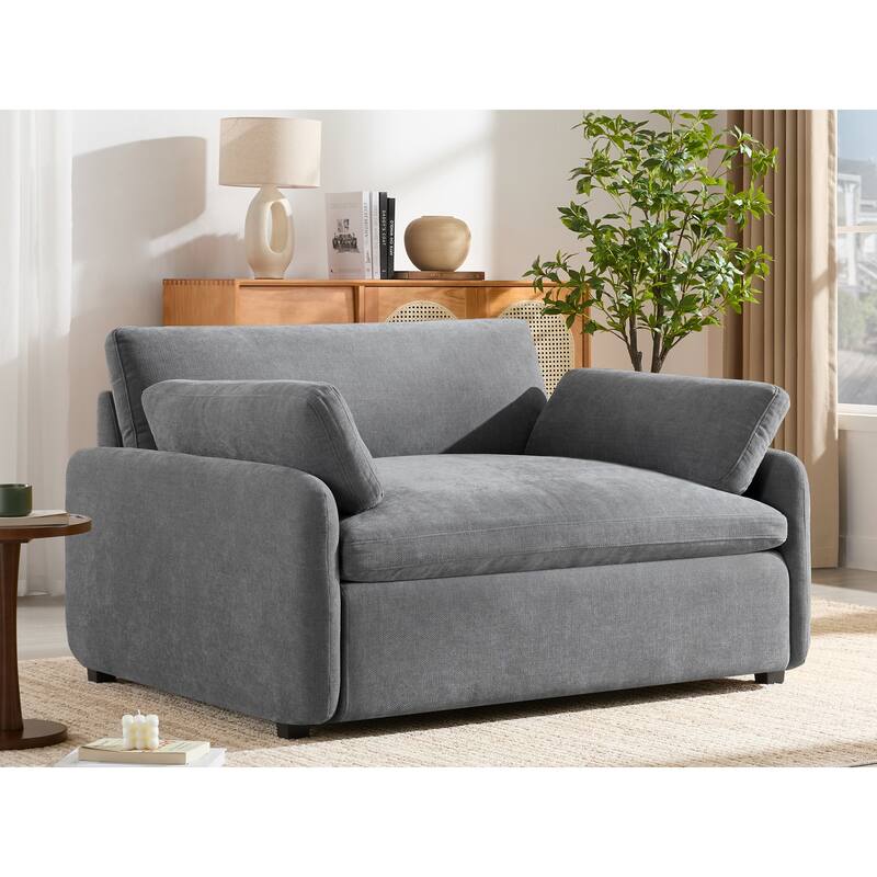 Roomfitters 50" Oversized Chenille Accent Chair, Wide Deep Seat Single Sofa, Modern Upholstered Lounge Chair with Pillows