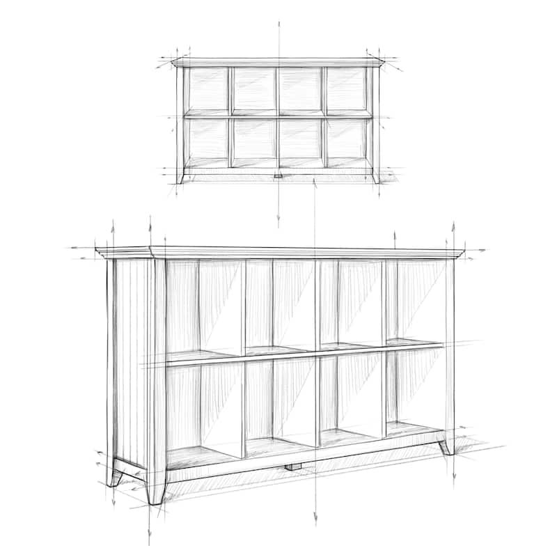 WYNDENHALL Normandy SOLID WOOD 57 inch Transitional 8 Cube Storage Sofa Table - 57"w x 15.75"d x 33"h