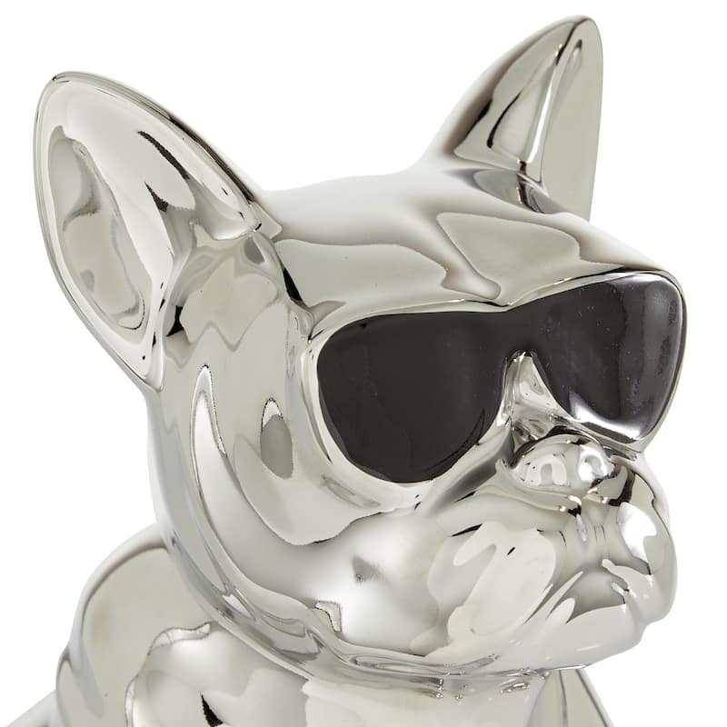 CosmoLiving by Cosmopolitan Ceramic Bulldog Sculpture with Sunglasses - Silver, Gold, Multi Colored