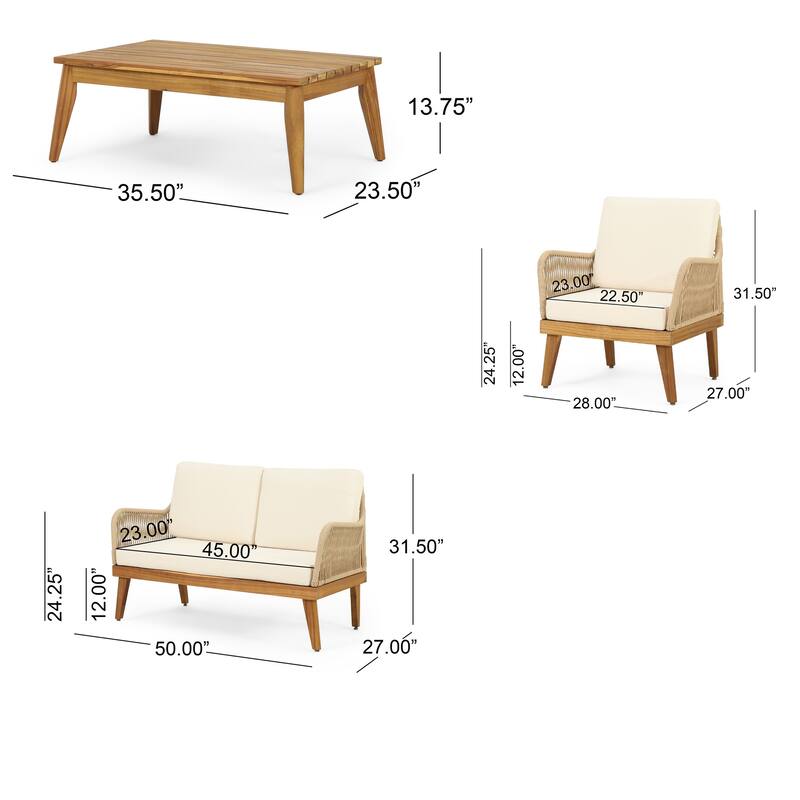Oud 4pc Outdoor Sofa Set, Woven Rope Design, Natural Brown Acacia Wood
