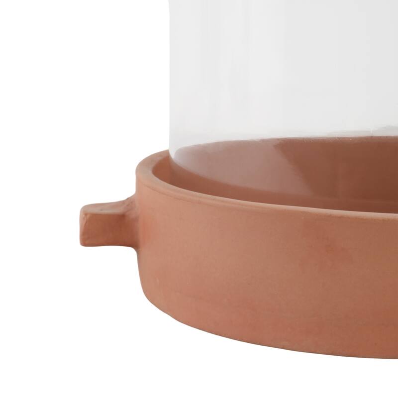 Modern Glass Hurricane Candle Holder with Terracotta Base - 10"