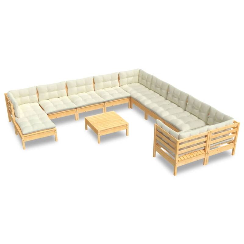 vidaXL Solid Pinewood Patio Lounge Set 12 Piece with Cushions Multi Colors - 25" x 25" x 24.6"