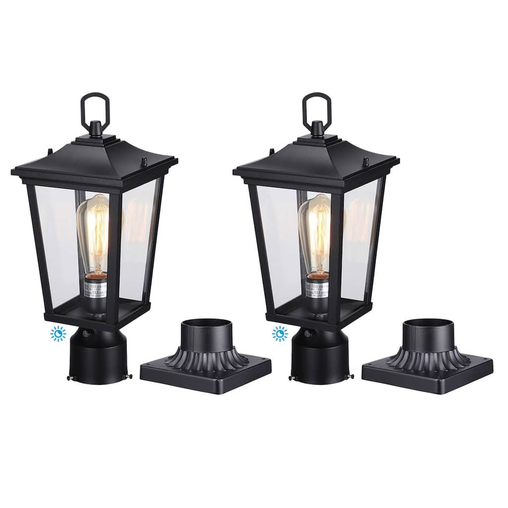 Dusk to Dawn Outdoor Post Lantern, Rectangular Clear Glass Post Light - 2PACK