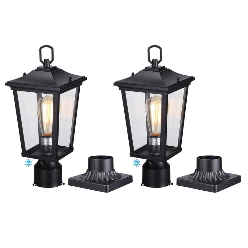 Dusk to Dawn Outdoor Post Lantern, Rectangular Clear Glass Post Light - 2PACK